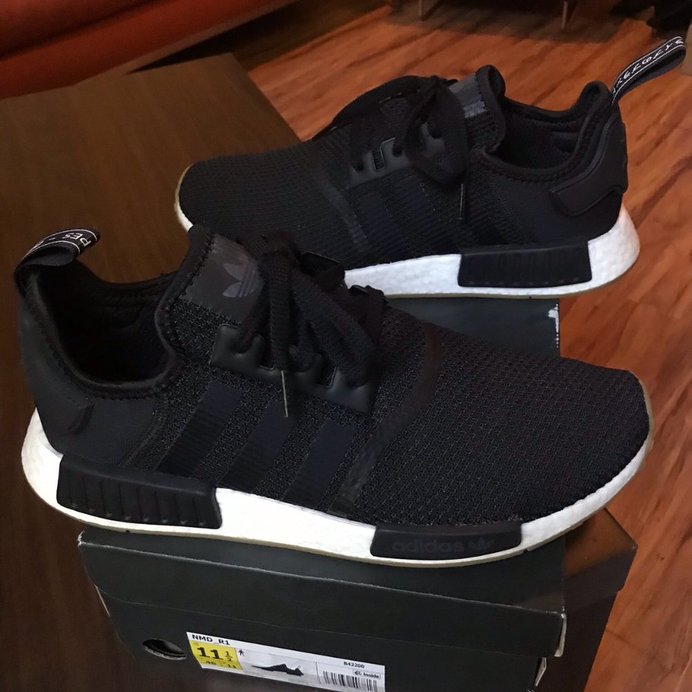 Adidas mens NMD_r1 running shoes black with gum sole size 11.5